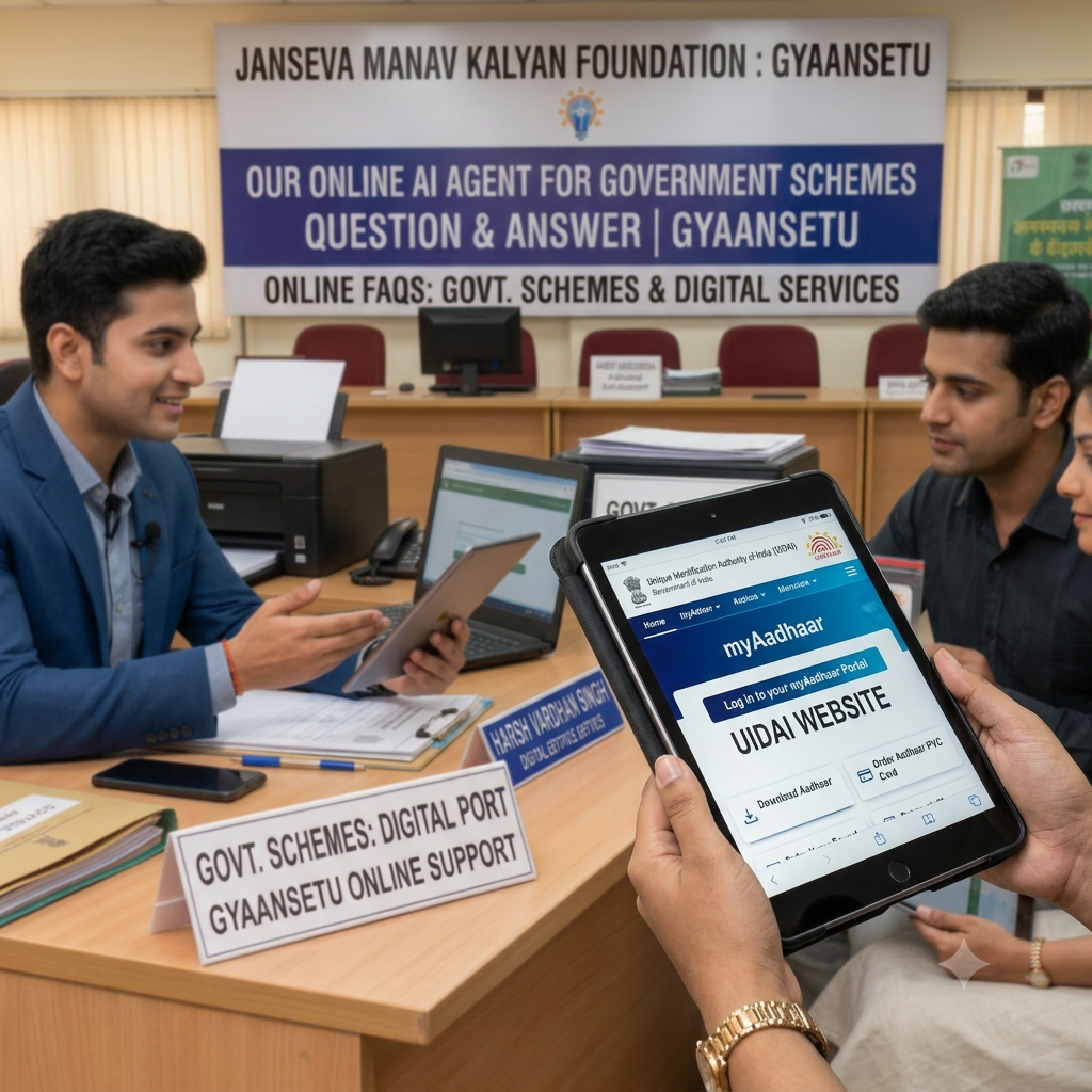 Janseva Manav Kalyan Foundation team demonstrating GyaanSetu, our online AI agent for government scheme Q&A